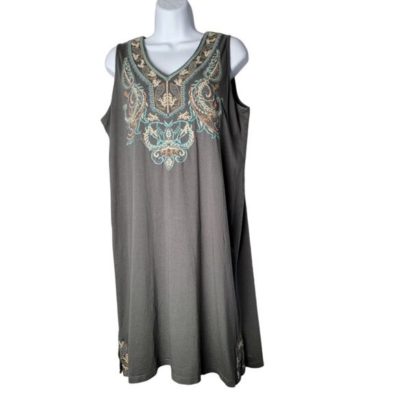 J.Jill Women’s M Green Embroidered Sleeveless Dress Cotton Tencel Boho Artsy - Picture 1 of 8